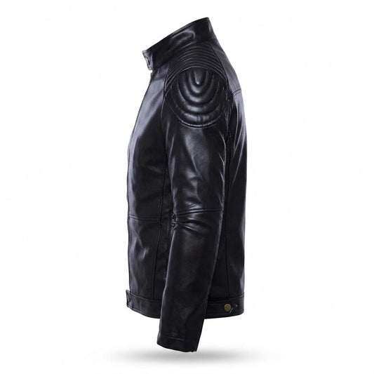 Mens Outlet House - Casen | Quilted Stand-Collar Leather Jacket Men