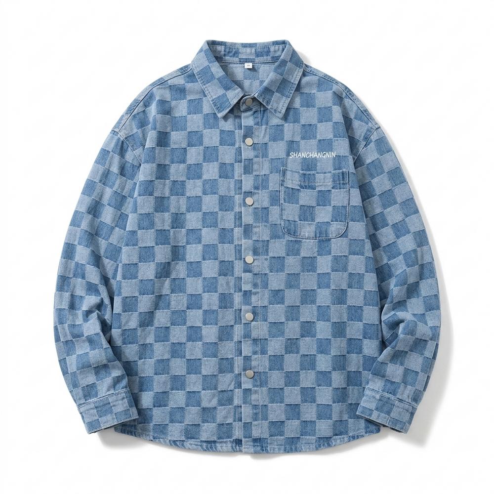 Mens Outlet House - Tinal | Checkered Denim-Look Shirt Men