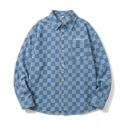 Mens Outlet House - Tinal | Checkered Denim-Look Shirt Men
