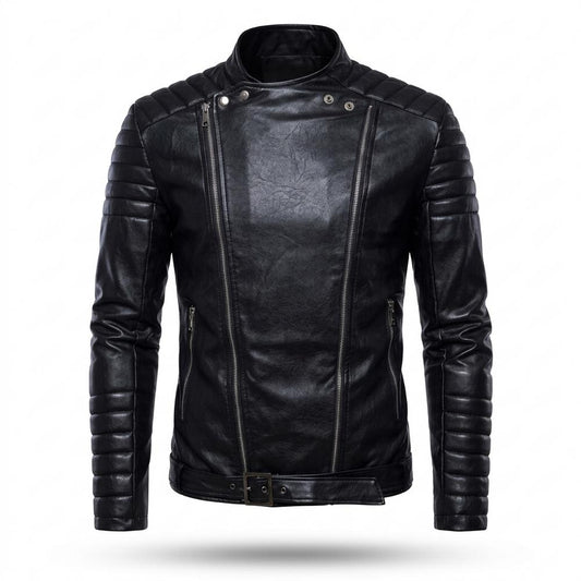 Mens Outlet House - Zerel | Asymmetrical Quilted Leather Jacket Men