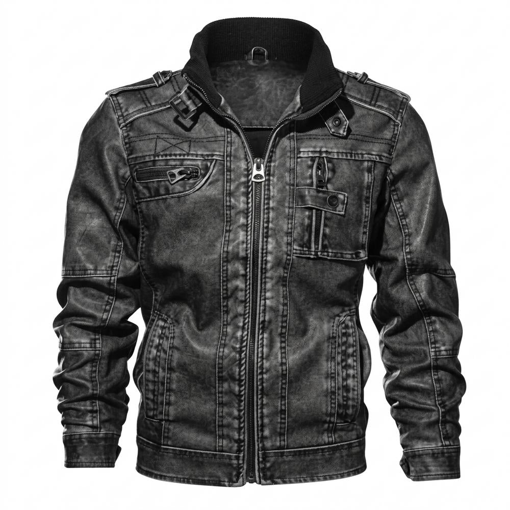 Mens Outlet House - Almon | Washed Zip-Up Leather Jacket Men