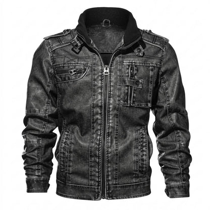 Mens Outlet House - Almon | Washed Zip-Up Leather Jacket Men