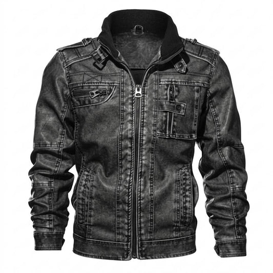 Mens Outlet House - Almon | Washed Zip-Up Leather Jacket Men