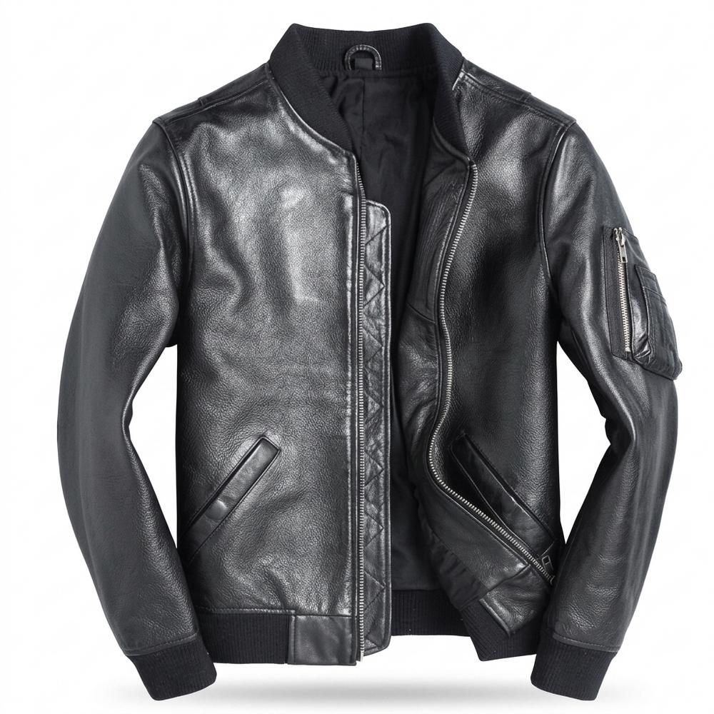 Mens Outlet House - Varam | Slim-Fit Zip-Up Leather Jacket Men