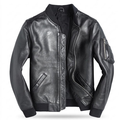 Mens Outlet House - Varam | Slim-Fit Zip-Up Leather Jacket Men