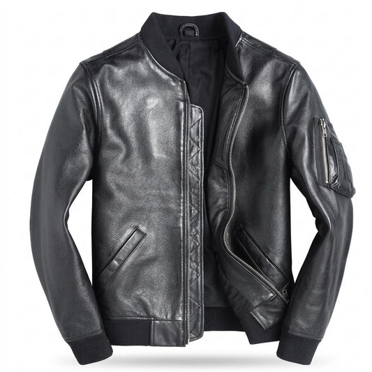 Mens Outlet House - Varam | Slim-Fit Zip-Up Leather Jacket Men