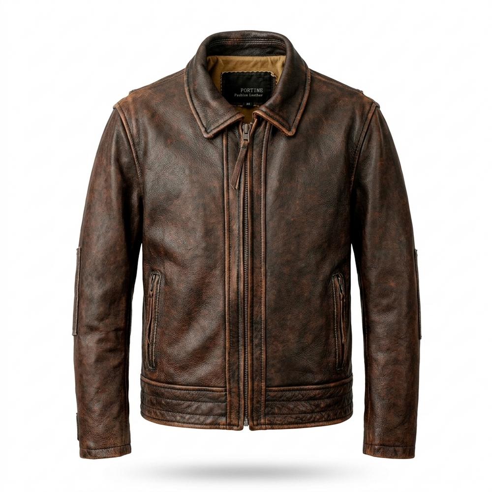 Mens Outlet House - Mimir | Grained Zip-Up Leather Jacket Men