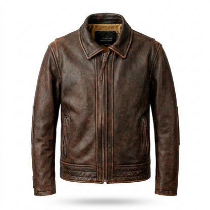 Mens Outlet House - Mimir | Grained Zip-Up Leather Jacket Men