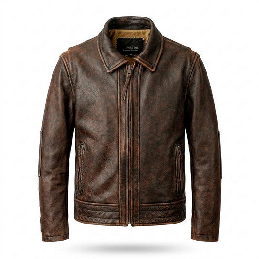 Mens Outlet House - Mimir | Grained Zip-Up Leather Jacket Men