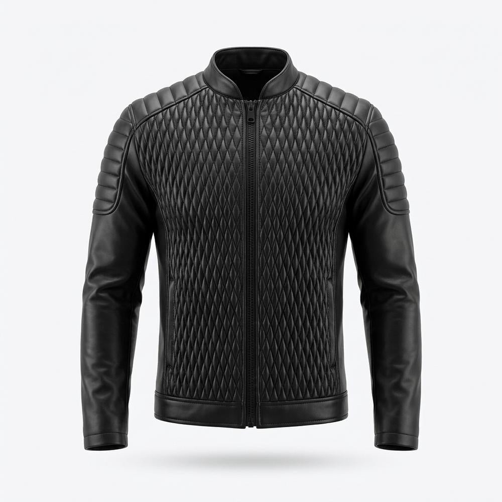 Mens Outlet House - Keken | Quilted Slim-Fit Leather Jacket Men