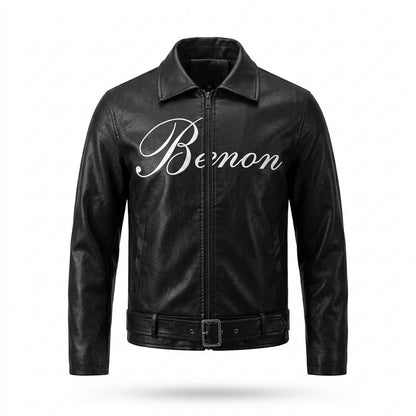 Mens Outlet House - Riken | Belted Zippered Leather Jacket Men