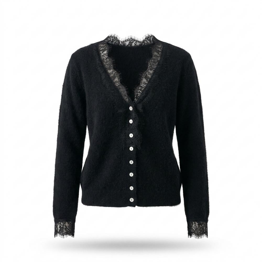Mens Outlet House - Yokar | Lace-Trimmed Button-Front Knit Cardigan Women