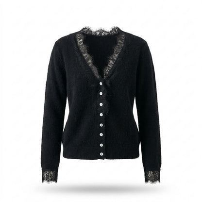 Mens Outlet House - Yokar | Lace-Trimmed Button-Front Knit Cardigan Women