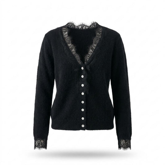 Mens Outlet House - Yokar | Lace-Trimmed Button-Front Knit Cardigan Women