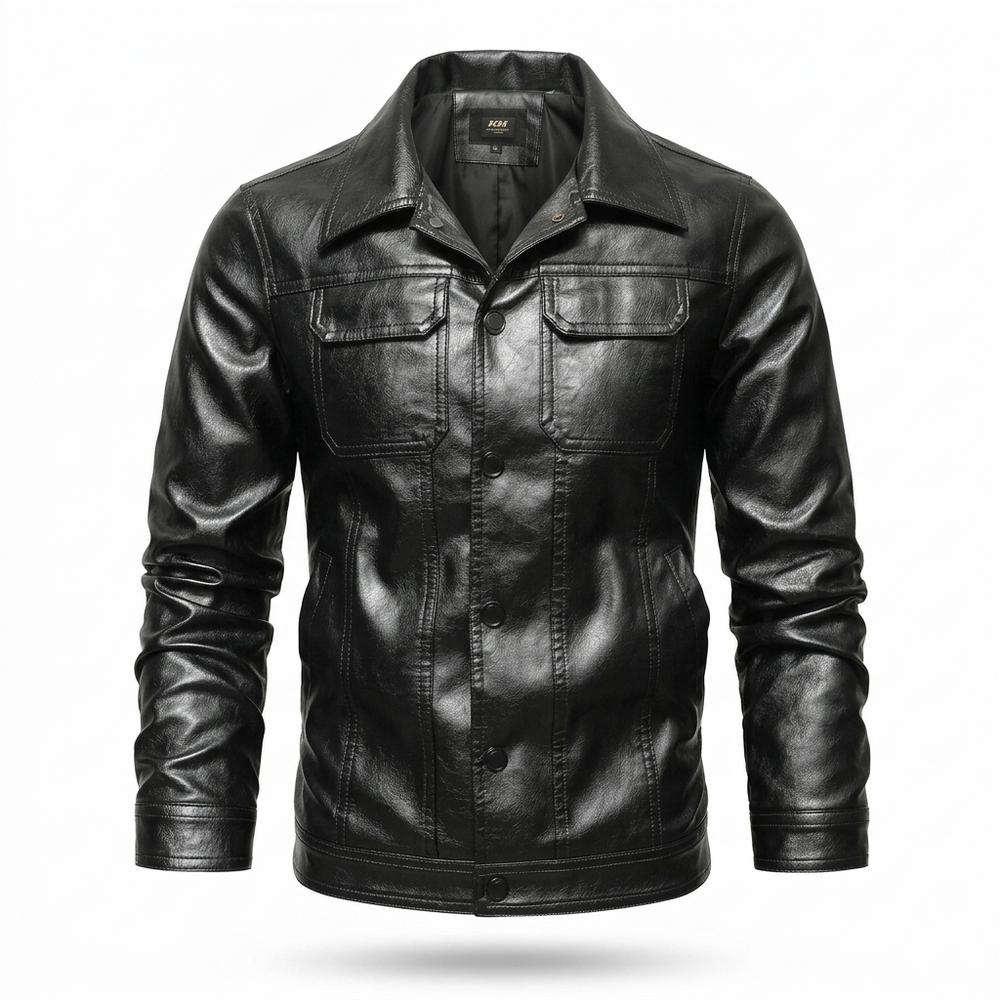 Mens Outlet House - Nimir | Button-Front Collared Leather Jacket Men