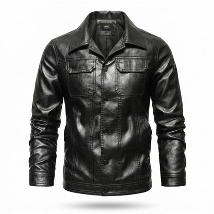 Mens Outlet House - Nimir | Button-Front Collared Leather Jacket Men