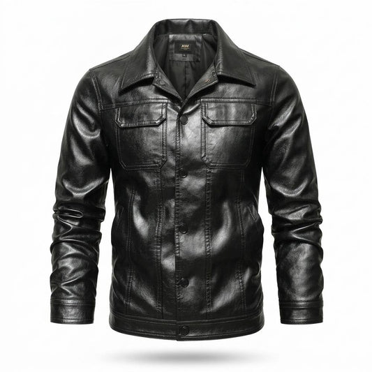 Mens Outlet House - Nimir | Button-Front Collared Leather Jacket Men