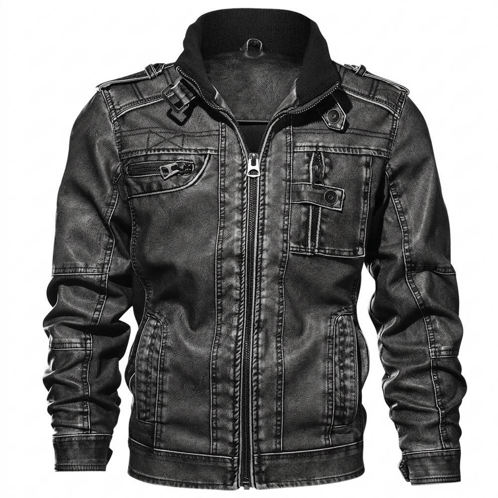 Mens Outlet House - Ellin | Stand-Collar Zip-Up Leather Jacket Men