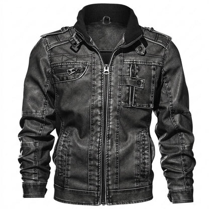 Mens Outlet House - Ellin | Stand-Collar Zip-Up Leather Jacket Men
