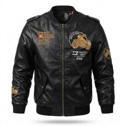Mens Outlet House - Lasen | Embroidered Faux Leather Jacket Men