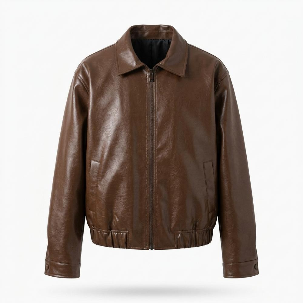 Mens Outlet House - Lamar | Zip-Up Collared Leather Jacket Men