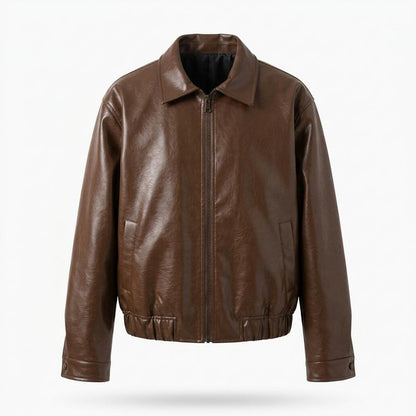 Mens Outlet House - Lamar | Zip-Up Collared Leather Jacket Men