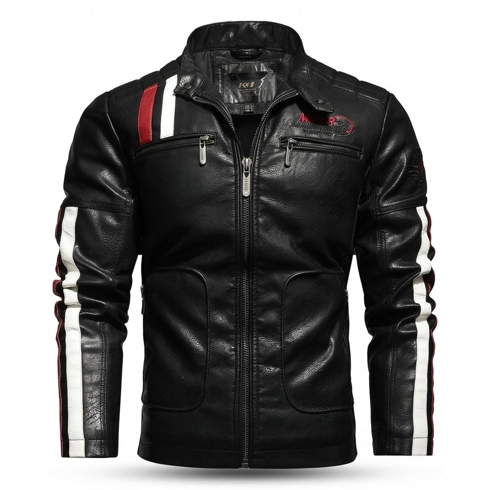 Mens Outlet House - Lolar | Slim Fit Striped Leather Jacket Men