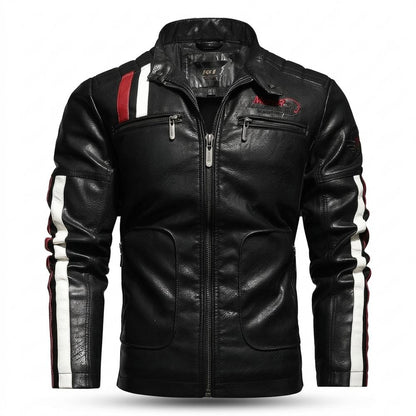 Mens Outlet House - Lolar | Slim Fit Striped Leather Jacket Men