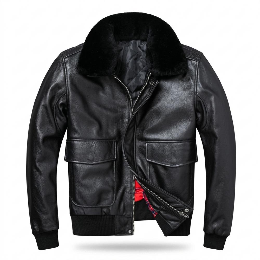 Mens Outlet House - Satir | Fur-Collar Slim-Fit Leather Jacket Men