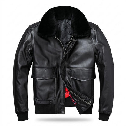 Mens Outlet House - Satir | Fur-Collar Slim-Fit Leather Jacket Men