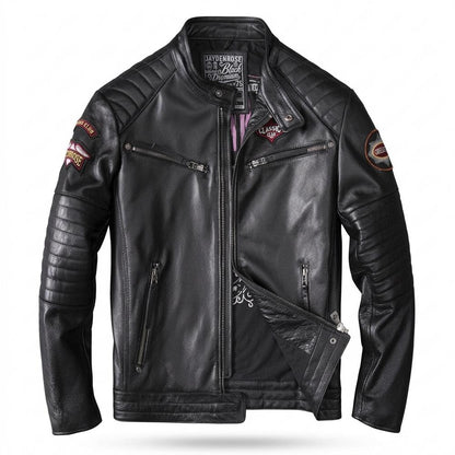 Mens Outlet House - Lesan | Quilted Grained Leather Jacket Men
