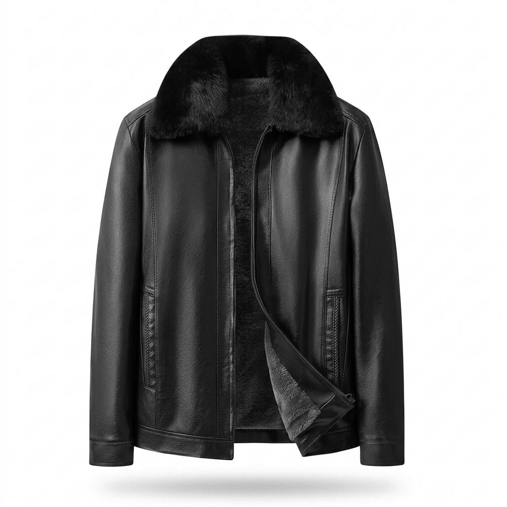 Mens Outlet House - Tavan | Fleece-Lined Fur-Collar Leather Jacket Men