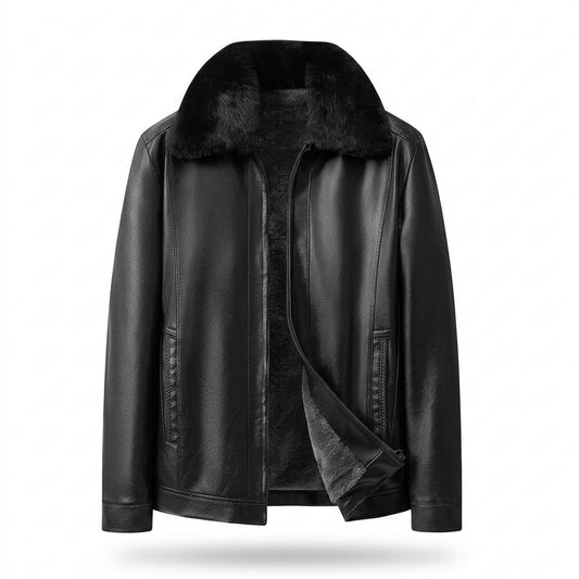 Mens Outlet House - Tavan | Fleece-Lined Fur-Collar Leather Jacket Men