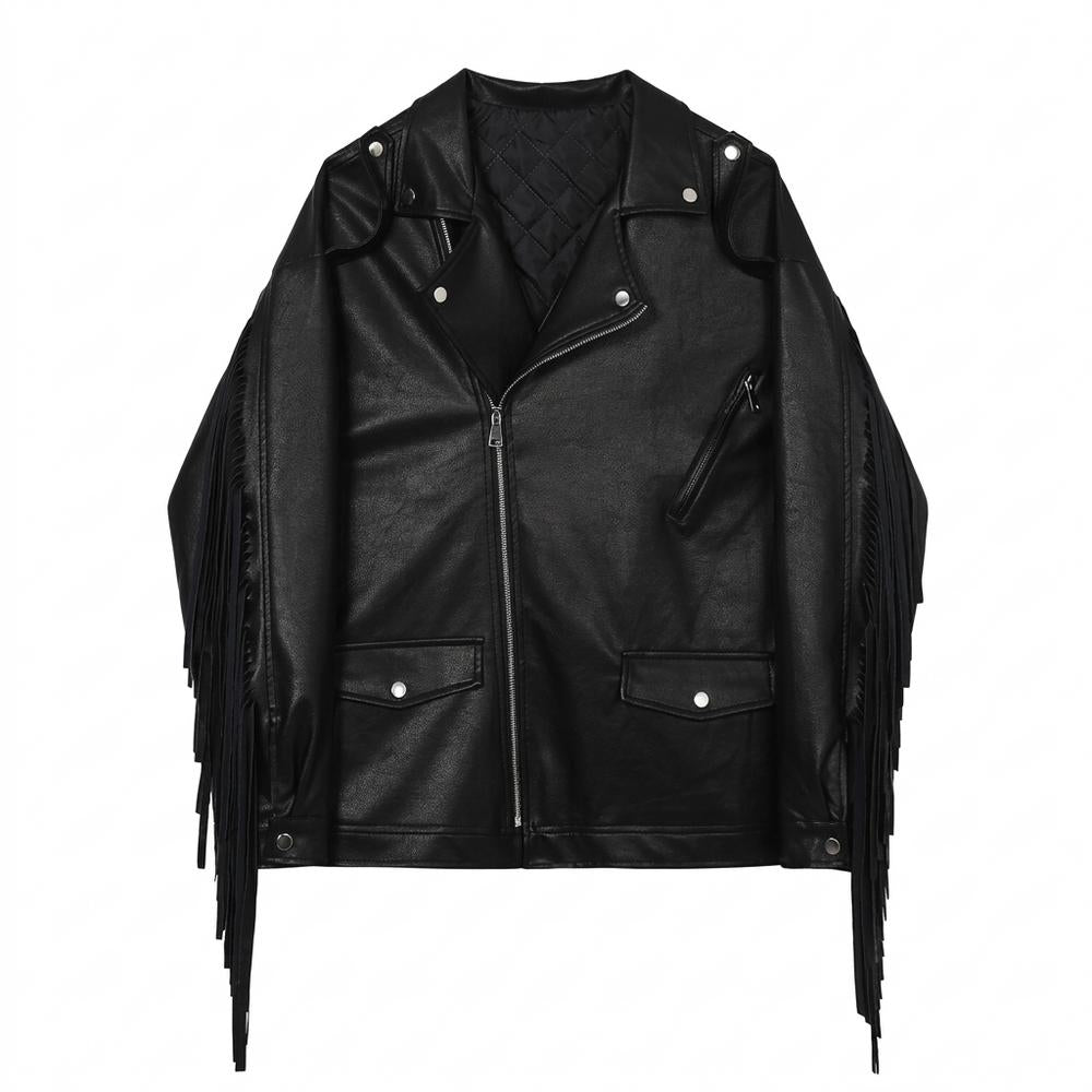 Mens Outlet House - Neser | Fringed Asymmetrical-Zip Leather Jacket Unisex