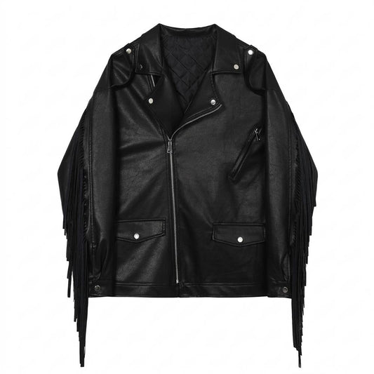 Mens Outlet House - Neser | Fringed Asymmetrical-Zip Leather Jacket Unisex