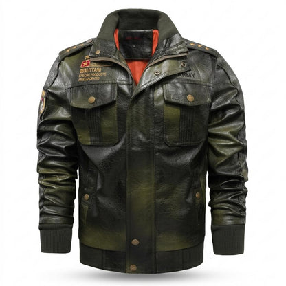 Mens Outlet House - Marel | Embroidered Lined Leather Jacket Men