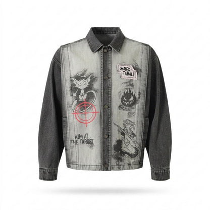 Mens Outlet House - Risen | Two-Tone Printed Denim Jacket Unisex