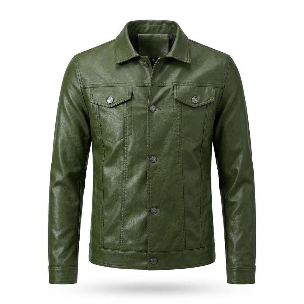 Mens Outlet House - Cosol | Button-Front Collared Leather Jacket Men