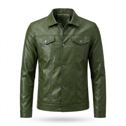 Mens Outlet House - Cosol | Button-Front Collared Leather Jacket Men