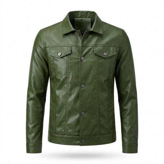 Mens Outlet House - Cosol | Button-Front Collared Leather Jacket Men