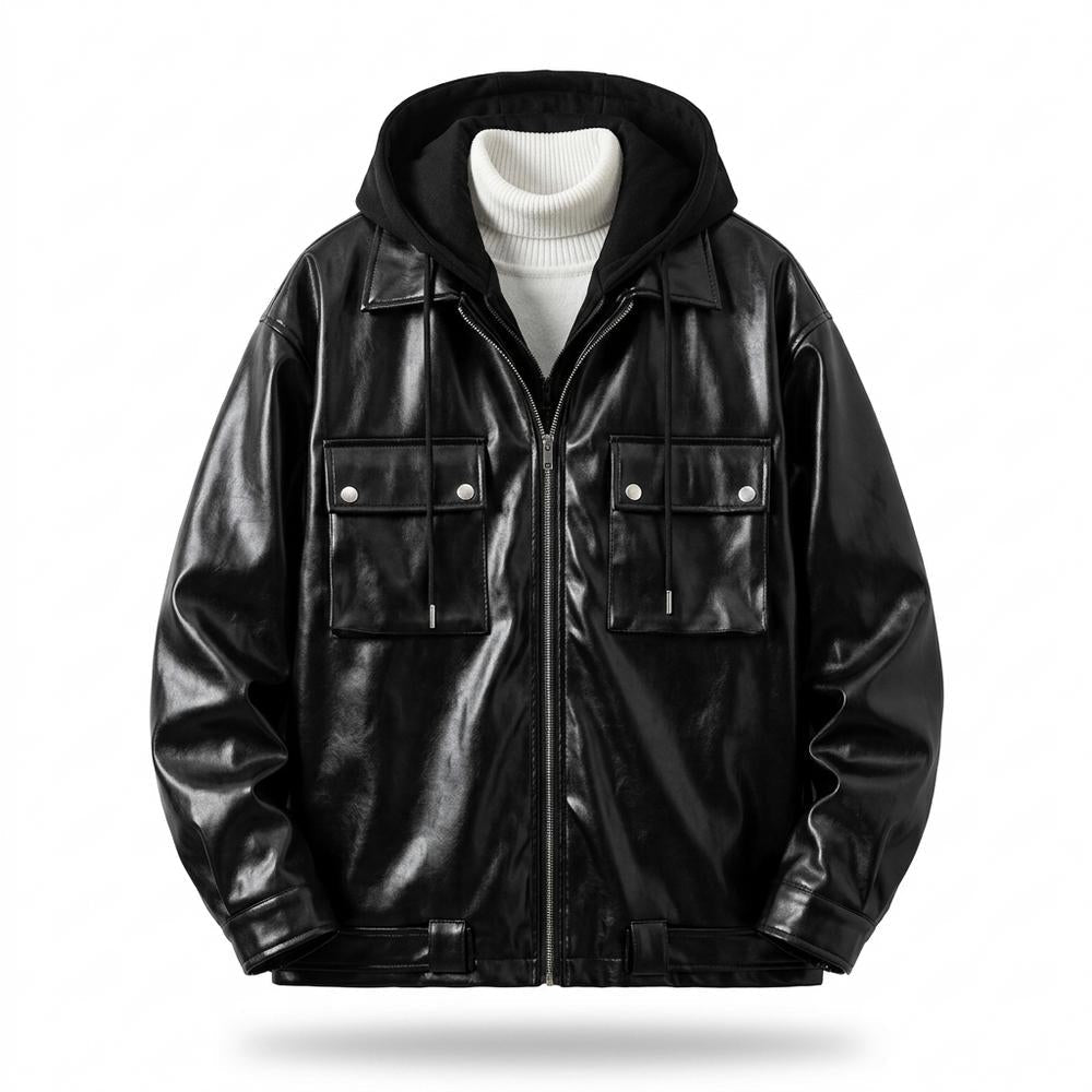 Mens Outlet House - Alzan | Hooded Relaxed-Fit Leather Jacket Men