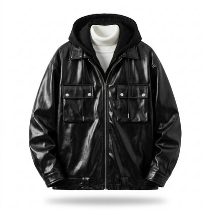 Mens Outlet House - Alzan | Hooded Relaxed-Fit Leather Jacket Men