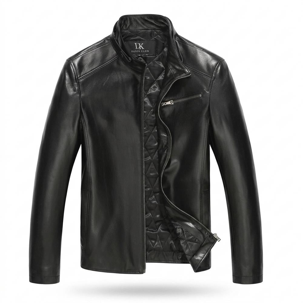 Mens Outlet House - Kaver | Quilted Stand-Collar Leather Jacket Men