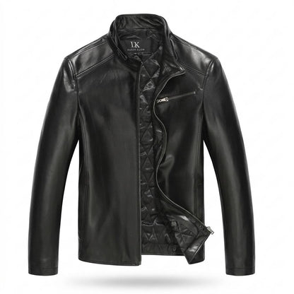 Mens Outlet House - Kaver | Quilted Stand-Collar Leather Jacket Men