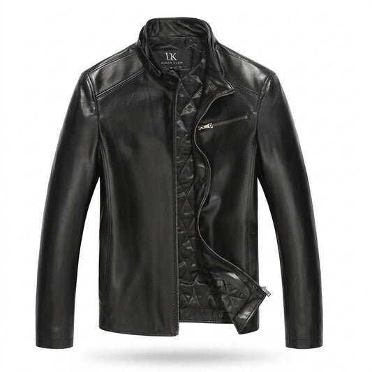 Mens Outlet House - Kaver | Quilted Stand-Collar Leather Jacket Men