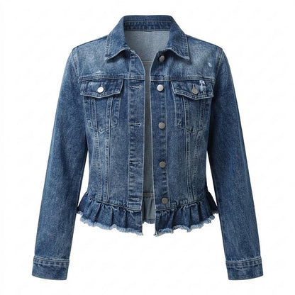 Mens Outlet House - Zaful | Ruffled Hem Button-Front Denim Jacket Women