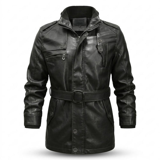 Mens Outlet House - Cotor | Belted Lined Leather Jacket Men