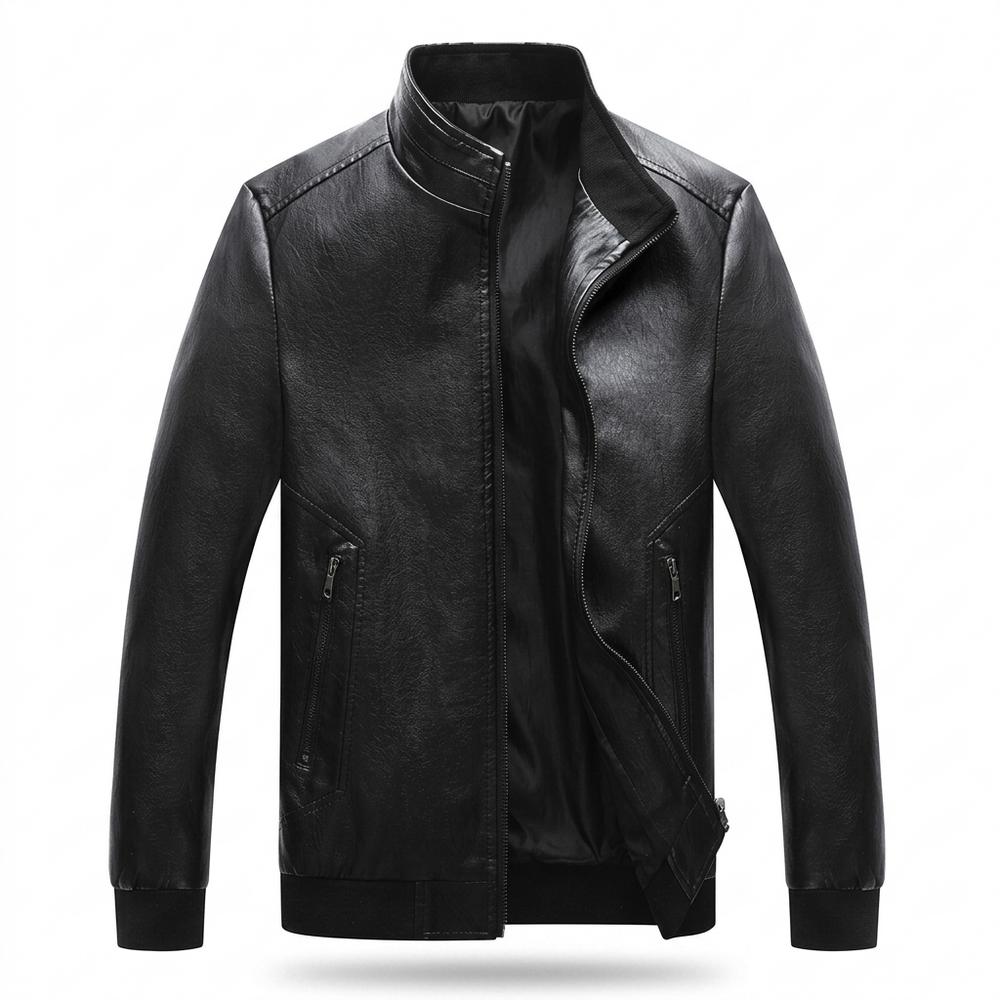 Mens Outlet House - Lyvar | Zip-Up Stand-Collar Leather Jacket Men