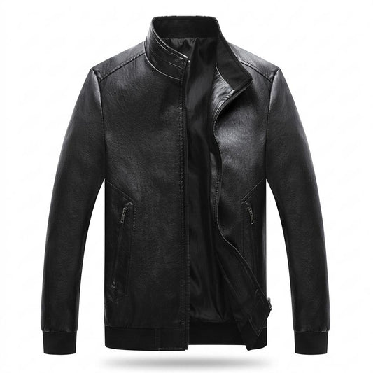 Mens Outlet House - Lyvar | Zip-Up Stand-Collar Leather Jacket Men