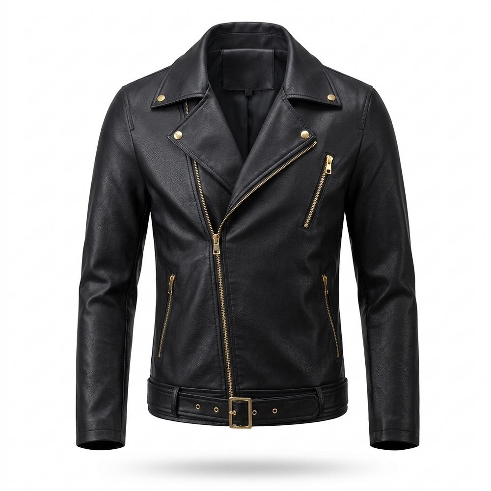 Mens Outlet House - Neken | Asymmetrical Belted Leather Jacket Men